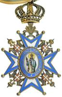 Jugoszlávia ~1935. "Szent Száva Rend középkereszt" jelzetlen, aranyozott és zománcozott Ag...