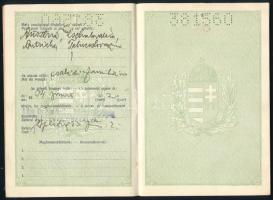 1933 Magyar Királyság által kiállított útlevél, fénykép hiányzik / Hungarian passport