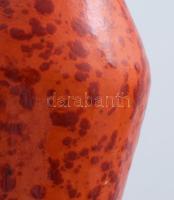 Retro német foltozott narancssárga váza, sorszámozott, m: 18 cm