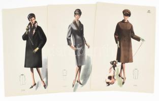 1965 3 db vintage női divatkép, ofszet nyomat, papír, 34x23,5 cm