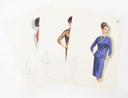 1966 3 db vintage női divatkép, ofszet nyomat, papír, 34x23,5 cm