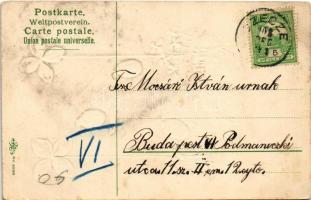 Boldog Újévet! / New Year greeting art postcard with ladybugs and clovers. Emb. litho (fl)