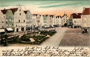 1902 Schärding, Oberer Stadtplatz / square, café, pharmacy, shops (EK)