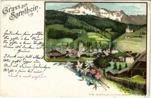 Sarentino, Sarnthein, Sarntal (Südtirol); general view. Art Nouveau, floral, litho (fa)