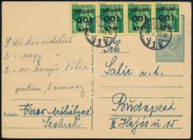 1946 (6. díjszabás) Távolsági levelezőlap 400P bérmentesítéssel &quot;SZOLNOK&quot; - Budapest