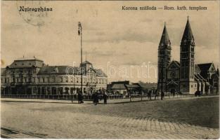 1914 Nyíregyháza, Korona szálloda, Római katolikus templom. Klein Ármin kiadása (fl)