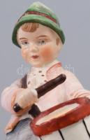 Sitzendorf dobos fiú, jelzett, kézzel festett, m: 17,5 cm