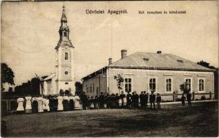 1922 Apagy (Nyíregyháza), Református templom és lelkészlak. Szabó Miklós fényképész kiadása (apró szakadások / tiny tears)