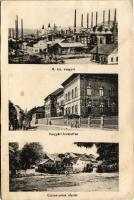 1917 Vajdahunyad, Hunedoara; M. kir. vasgyár, vasgyári hivatalház, Cserna patak részlet vízimalommal / ironworks, factory&#039;s office building, Cerna riverside with watermill (vágott / cut)