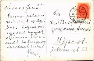 1942 Székelyzsombor, Zsombor, Jimbor; Templom torony a papi lakkal, utca. Kováts István fényképész f...