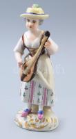 Retro német mandolinon játszó hölgy figura. Jelzett, hibátlan, m: 14,5 cm