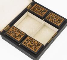 Fa kártyatartó doboz, 4 kisebb kártyadobozzal, kis sérülésekkel, zár nélkül, 20x25 cm