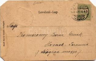 1905 Gyöngyös, Szt. Bertalan templom. Bendl Károly kiadása, szecessziós címer, Art Nouveau litho (EM...