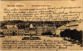 1911 Zilah, Zalau; Kossuth tér nyugati része. Seres Samu kiadása / square (fl)