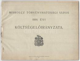 1917 Miskolcz törvényhatósági város 1918. évi költségelőirányzata. Miskolc, 1917, Klein és Ludvig-ny., 74+(2) p. Kiadói harántalakú papírkötés, sérült borítóval.