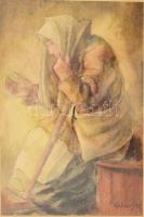 Gábor Jenő (1893-1968): Koldus asszony, 1945. Akvarell, papír, jelezve jobbra lent. Aukcionálva: BÁV...