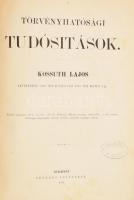 Törvényhatósági tudósítások. Kossuth Lajos levelezése 1836. évi julius 1-től 1837. évi majus 7-ig. szerk: Földváry Mihály.  Budapest, 1879. Légrády Testvérek [ny.] 323 + [3] p. Első kiadás.  Földvári és bernátfalvi Földváry Mihály Kálmán (1824-1895) Pest vármegyei alispán, országgyűlési képviselő, a szerkesztő, kiadó tulajdonosi bélyegzőjével.  Mint az közismert, az 1832-1836. évi országgyűlés egyik nagy eredménye volt Kossuth Lajos Országgyűlési tudósításainak megjelenése. A magyar országgyűlések korábban is nyilvános ülések voltak, jegyetek is készültek egyes határozatokról, melyek nyomtatott formában is megjelentek, ám az ülések érdemi részének, a részletes vitáknak nem maradt nyoma. A nemesi ellenzék vezetői Wesselényi Miklós vezérletével a korábbi országgyűlés jurátusi megfigyelőjeként saját részre korábban is feljegyzéseket készítő Kossuth Lajost kérték fel arra a feladatra, hogy a formálódó közvéleményt részletesen tájékoztassa az országgyűlés vitáiról. A tudósítások kéziratos formában készültek, és kéziratos formában sokszorosított magánlevélként jutottak el a folyamatosan bővülő előfizetői körhöz. Az 1832-1836. évi országgyűlés berekesztése után Kossuth ellenzéki szellemben szerkesztett politikai folyóirata más néven, Törvényhatósági tudósítások néven folytatódott, a politikai munka áthelyeződésével pedig immár a megyegyűlések politikai vitáiról tudósított, az ország számos megyéjében párhuzamosan folyó gyűlések vitáiról, számos munkatárs bevonásával, de Kossuth Lajos végső szerkesztésével. A Törvényhatósági tudósítások lapszámai nyomtatási engedély híján továbbra is kéziratos formában terjedtek, ám jó fél év eltelte után a cenzúra a magánlevelezésként terjedő sajtóintézményt betiltotta. A címoldalon a kötet szerkesztőjének, Földváry Mihálynak tulajdonosi bélyegzése egy további tulajdonosi bélyegzés és egy tulajdonosi bejegyzés társaságában. Példányunk levelein enyge hullámosság. Poss.: Földváry Mihály Pest megyei alispán, országgyűlési képviselő; Lükő Géza; Lükő Gyula. Kiadói papborítóval, modern műbőr védőkötésben, enyhén körülvágott.