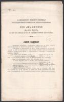 1903 A budapesti Nemzeti Színház Nyugdíjintézete kormányzó választmányának évi jelentése az 1902. évről. Az 1903. évi április hó 30-án tartandó rendes közgyűlésre. 11+(1) p.+ 1 melléklet (A Nemzeti Színházi Nyugdíjintézet zárszámadása 1902. évről). Tűzve, helyenként kissé foltos, részben felvágatlan lapokkal.