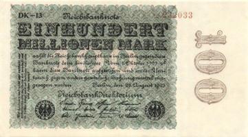 Német Birodalom / Weimari Köztársaság 1923. 100.000.000M (2x) közeli sorszámokkal T:I,I-