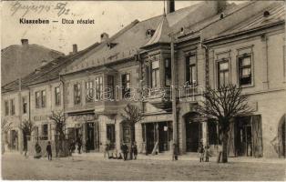 1915 Kisszeben, Sabinov; Utca részlet, kávéház, Berger József, Rosenthal Mór üzlete. Stehr Gusztáv kiadása. D.K.F.E. 1915-16. / street view, café, shops (EB)