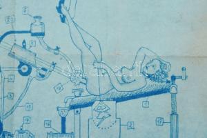 "Kefélő gép", humoros, erotikus, pajzán tervrajz, jelzés nélkül, hajtva, kisebb sérülésekk...