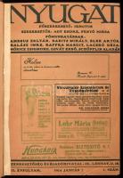 1914 A Nyugat 6 db száma egybekötve: VII. évf. 1., 3., 5-8. sz., 1914. jan. 1.- ápr. 16. Szerk.: Ignotus, Ady Endre, Fenyő Miksa. Félvászon-kötésben, helyenként kissé foltos, sérült lapokkal, néhány lap kijár.