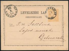 1872 2kr díjjegyes levelezőlap &quot;TISZA-UJLAK&quot; - Debrecen