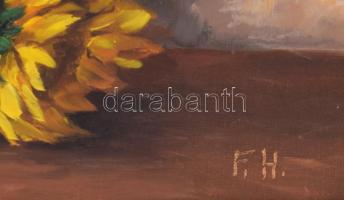 F. H. jelzéssel: Napraforgók. Olaj, vászon, jelzett, dekoratív fa keretben. 60x80 cm