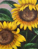 F. H. jelzéssel: Napraforgók. Olaj, vászon, jelzett, dekoratív fa keretben. 60x80 cm