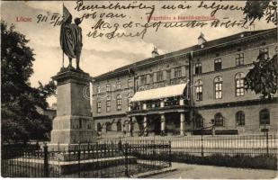 1911 Lőcse, Levoca; Megyeháza a honvéd szoborral / county hall, Hungarian military monument (EK)