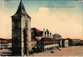 1914 Lőcse, Levoca; Városháza és az evangélikus templom / town hall, Lutheran church (szakadások / tears)