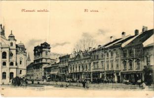 Kassa, Kosice; Fő utca, Nemzeti színház, Binder Ernő, Novelly Sándor üzlete. Hajts Kornél felvétele / main street, theatre, shops - panorámalap egyik fele / one half of a panoramacard (non PC) (b)