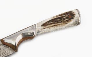 Modern mesterjegyes magyar kés, szaru, bronz, fém, jelzett, h: 23 cm
