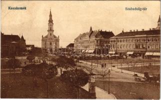 1920 Kecskemét, Szabadság tér, piac, Farkas Ignác gyógyszertára, Fekete Soma, Fehér Dávid üzlete, Mátyás király étterem. Vasúti levelezőlapárusítás 464.