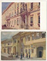 Budapest - 4 db régi képeslap a Műemlékek Országos Bizottságának sorozatából: Várszínház, Központi v...