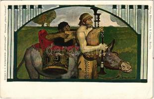 Gruppe a.d. Wandegemälde &quot;Erntefreuden&quot; Onyxsaal &quot;Haus Trarbach&quot; Weinstuben / Art Nouveau art postcard from a wine hall. Georg Büxenstein &amp; Comp s: Albert Klingner (EK)