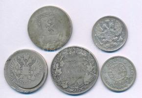 Vegyes, 5db-os külföldi Ag érmetétel, közte Orosz Birodalom 1896. 50k T:F,VG
Mixed, 5pcs foreign Ag...