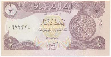 Irak 1993. 1/2D eltolódott nyomat, papírránccal T:UNC Iraq 1993. 1/2 Dinar with shifted print and typographical crease C:UNC Krause P#78