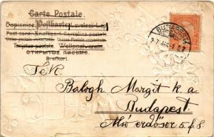 1907 Boldog újévet! Törpék pezsgővel. Dombornyomott selyemlap / New Year greeting with dwarves. Art ...