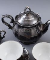 cca 1935/40 Bareuther ezüstözött hiányos teás készlet, kopással, kis sérülésekkel