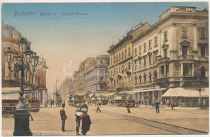 Budapest VIII. Rákóczi út, Nemzeti színház, villamosok, EMKE kávéház, Hotel Orient szálloda (EK)