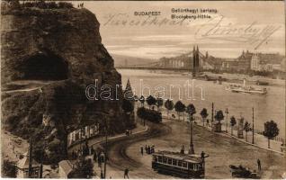 1915 Budapest XI. Gellérthegyi barlang, villamos, automobil