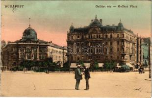 1911 Budapest XI. Gellért tér, M. kir. József Műegyetem, Wellisch Sándor és Gyula háza, villamos. Fellner Mór kiadása (EK)