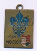 1947. &quot;Moisson 1947&quot; festett bronz medál füllel az 1947-es Cserkész Dzsembori magyar résztvevői számára (29x23mm) T:AU,XF Hungary 1947. &quot;Moisson 1947&quot; painted bronze medallion with ear for the World Scout Jamboree&#039;s hungarian participants (29x23mm) C:AU,XF