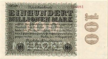 Német Birodalom / Weimari Köztársaság 1923. 100.000.000M (2x) cégnyomat "Sterne mit einem S dar...