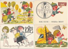 7 db MODERN magyar propaganda képeslap: OTP devizák és valuták és takarékosság