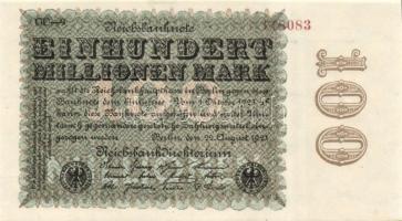 Német Birodalom / Weimari Köztársaság 1923. 100.000.000M (2x) cégnyomat "Sterne mit einem S dar...