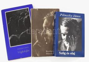 3 db Pilinszky János könyv: Pilinszky János: Végkifejlet. Versek és színművek. Bp., 1974, Szépirodalmi Könyvkiadó. Kiadói kartonált papírkötés, kiadói papír védőborítóban, néhány kissé foltos lappal. + Szög és olaj. Próza. Bp., 1982, Vigilia. Kiadói kartonált papírkötés. + Beszélgetések Pilinszky Jánossal. Vál. és szerk.: Török Endre. Bp., 1983, Magvető. Kiadói kartonált papírkötés, kissé kopott borítóval.