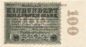 Német Birodalom / Weimari Köztársaság 1923. 100.000.000M (3x) cégnyomat "Sterne mit einem S dar...