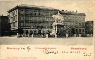 1901 Pozsony, Pressburg, Bratislava; Krönungshügelplatz / Koronázási domb, Mária Terézia szobor. Bediene dich allein / monument